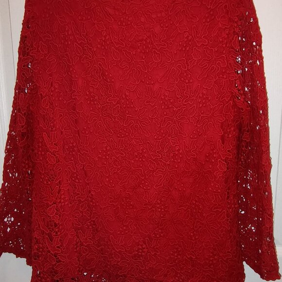 TALBOTS CORDED LACE L/S TANK ROUND NECK 100% COTTON LINED CANDY APPLE RED MEDIUM - Picture 2 of 11